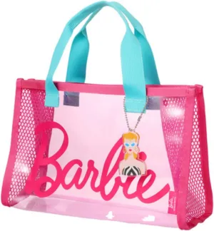 MINISO Barbie Sunshine Series PVC Beach Tote Bags for Women and Girls Reusable Clear Outdoor Tote Bag Portable Travel bag Open Handbag for Daily Pool Bags for Swimming Pools Vacations Beach Essentials