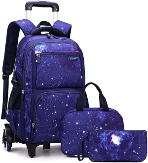 MITOWERMI Boys Rolling Backpacks Kids'Luggage Wheeled Backpack for School Boys Trolley Bags Space-Galaxy Roller Bookbag with Lunch Bag