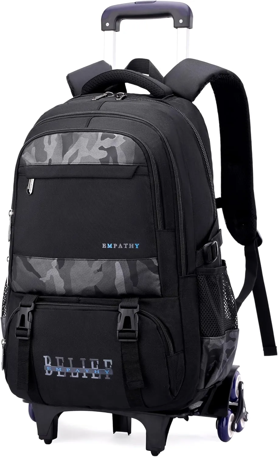 MITOWERMI Camouflages Black Boys Rolling Backpacks Kids Carry-on Luggage Camo Bookbag with 6 Wheels Boys Teens Wheeled Backpack Trolley School Bags