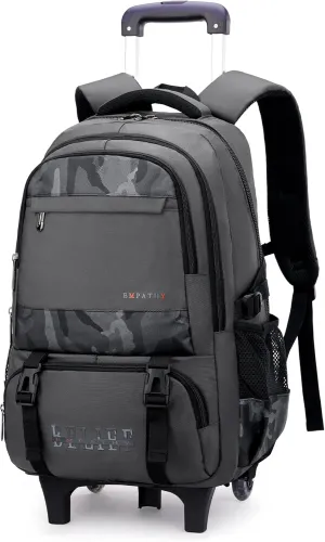 MITOWERMI Camouflages Grey Boys Rolling Backpacks Kids Carry-on Luggage Camo Bookbag with 2 Wheels Boys Teens Wheeled Backpack Trolley School Bags
