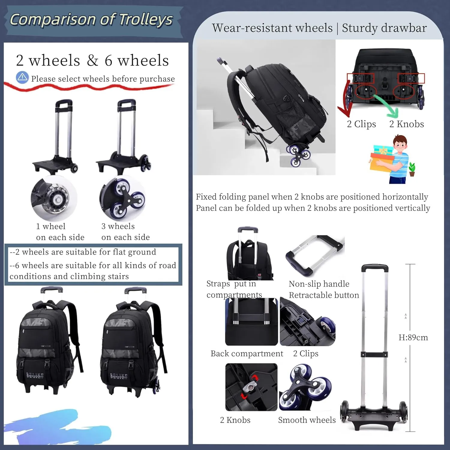 MITOWERMI Camouflages Grey Boys Rolling Backpacks Kids Carry-on Luggage Camo Bookbag with 2 Wheels Boys Teens Wheeled Backpack Trolley School Bags
