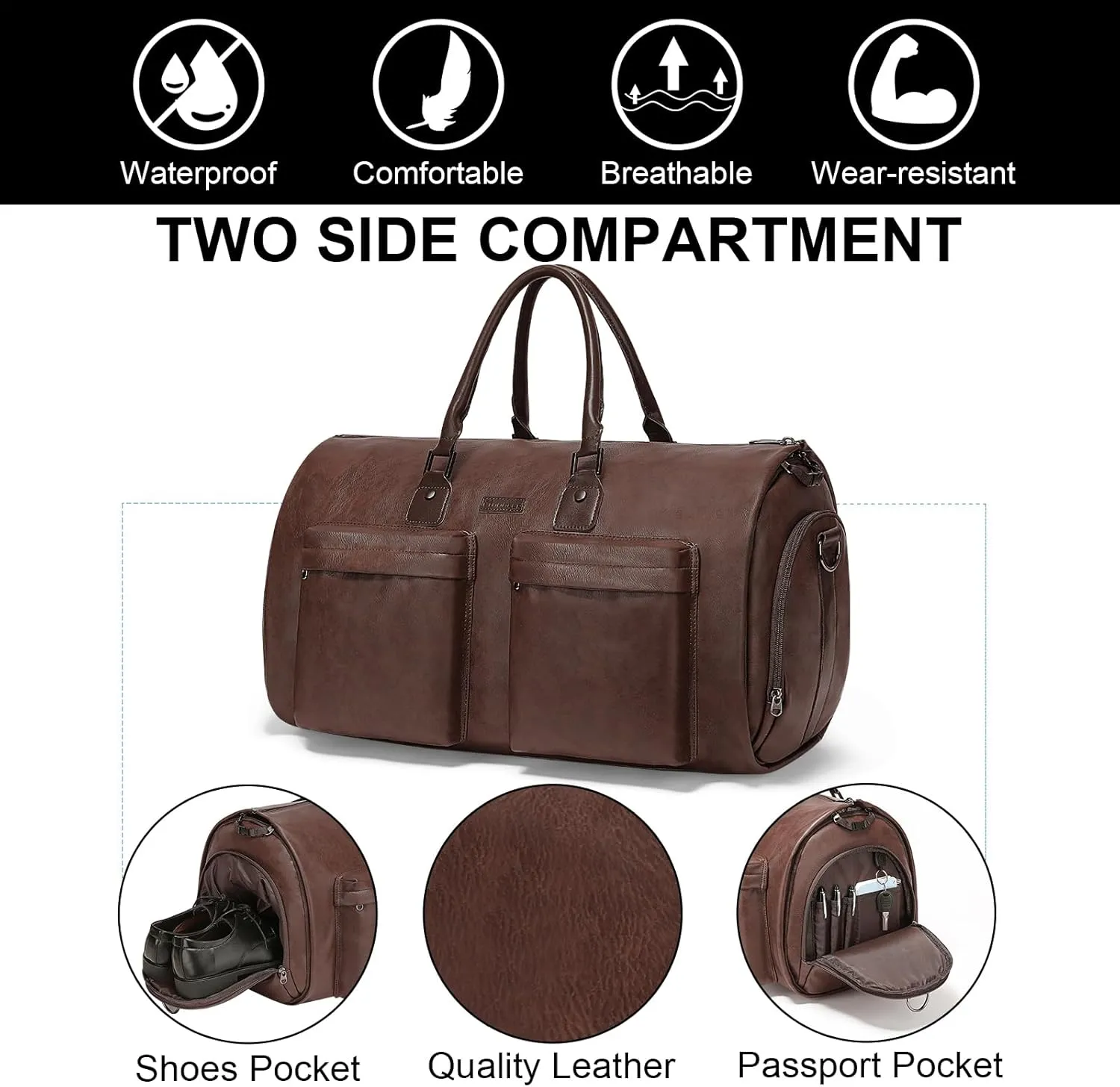 Modoker Rolling Garment Bag for Travel Wheeled Duffel Bag Luggage Suit Travel Bags for Men and Women,3 in 1 Carry on Convertible Garment Bag with Wheels,Dark Brown