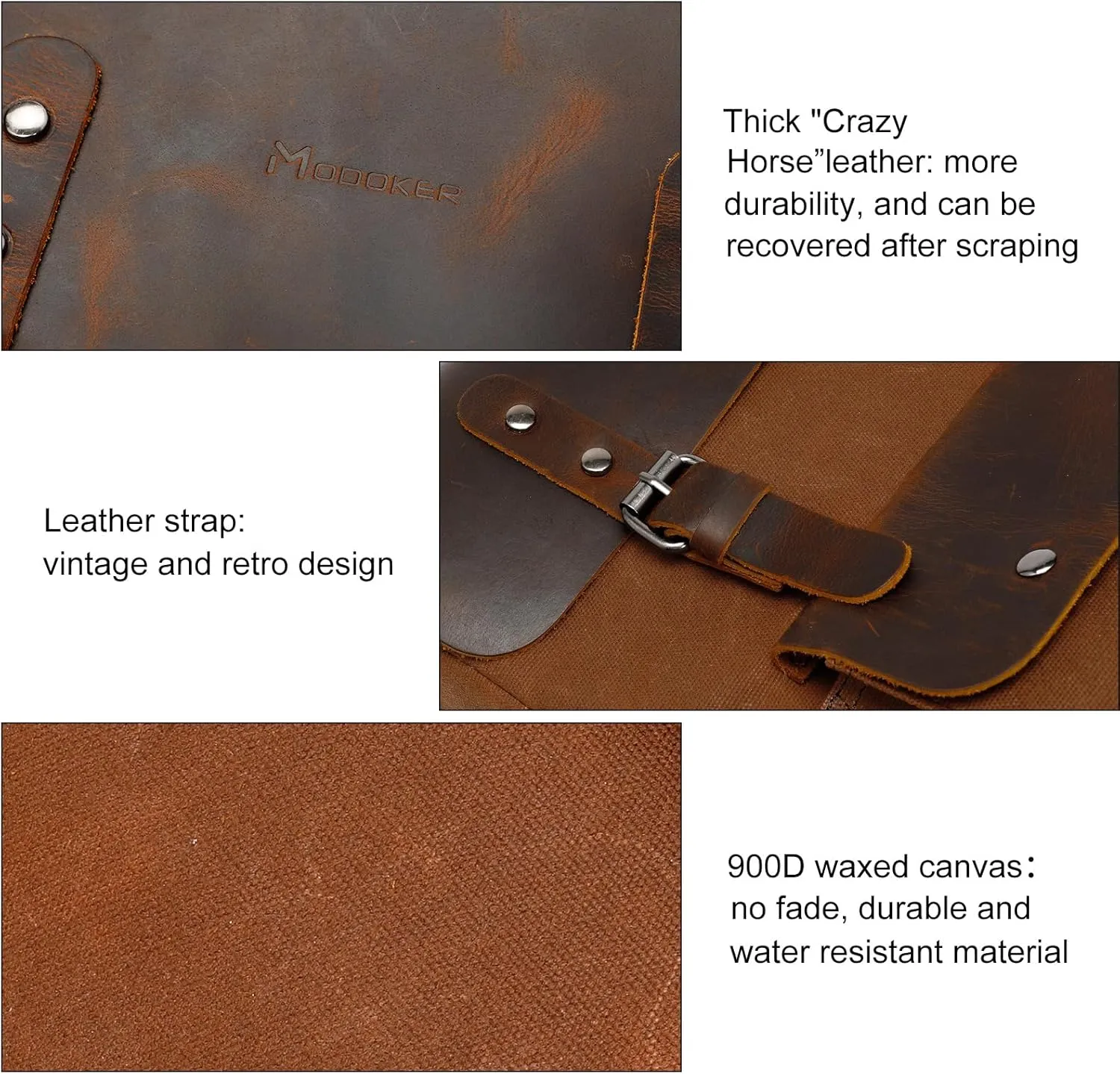 Modoker Waxed Canvas Backpack, Leather Rucksack Knapsack for Men Woman Vintage Travel Laptop Backpack 15.6 Inch Satchel Backpack, Retro Flap Backpacks Canvas Casual Bookbag Brown