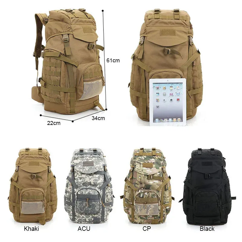 Molle 60L Camping Backpack Tactical Bag Military Large Waterproof Backpacks Camouflage Hiking Outdoor Army Bags XA281WA