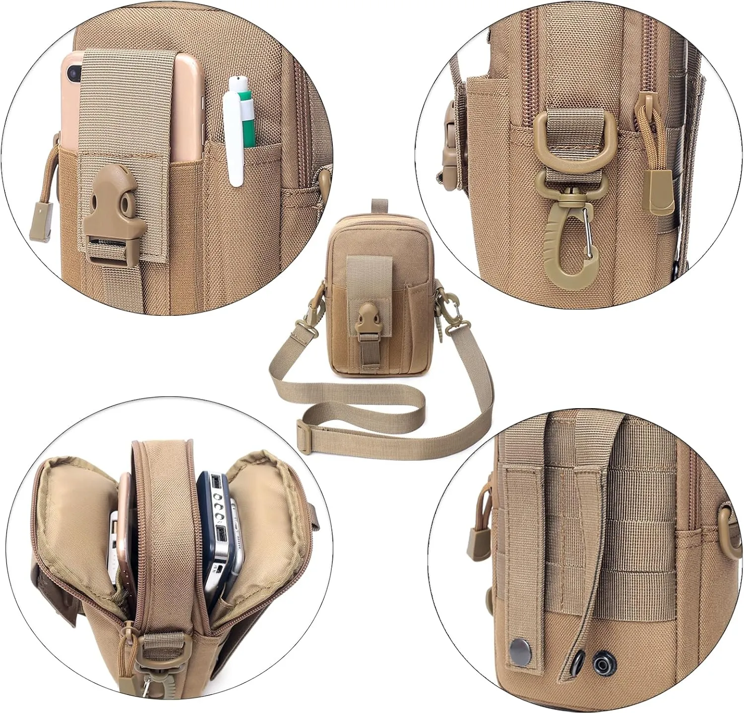 Molle Bags, Tactical EDC Bags, Multi-Purpose Tactical Backpacks and Compact Multi-Pocket Tool Bags with Cushioned Shock Protection Inside. Ideal for Outdoor Travel, Hiking(Green)
