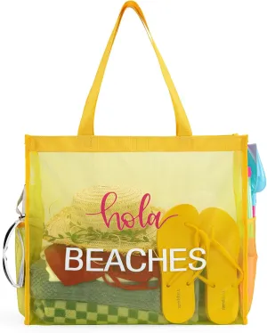 Montana West Large Mesh Beach Tote Bag Net Mesh Pool Bag with Two Pockets