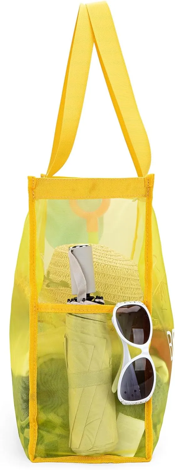 Montana West Large Mesh Beach Tote Bag Net Mesh Pool Bag with Two Pockets