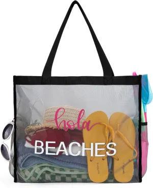 Montana West Large Mesh Beach Tote Bag Net Mesh Pool Bag with Two Pockets