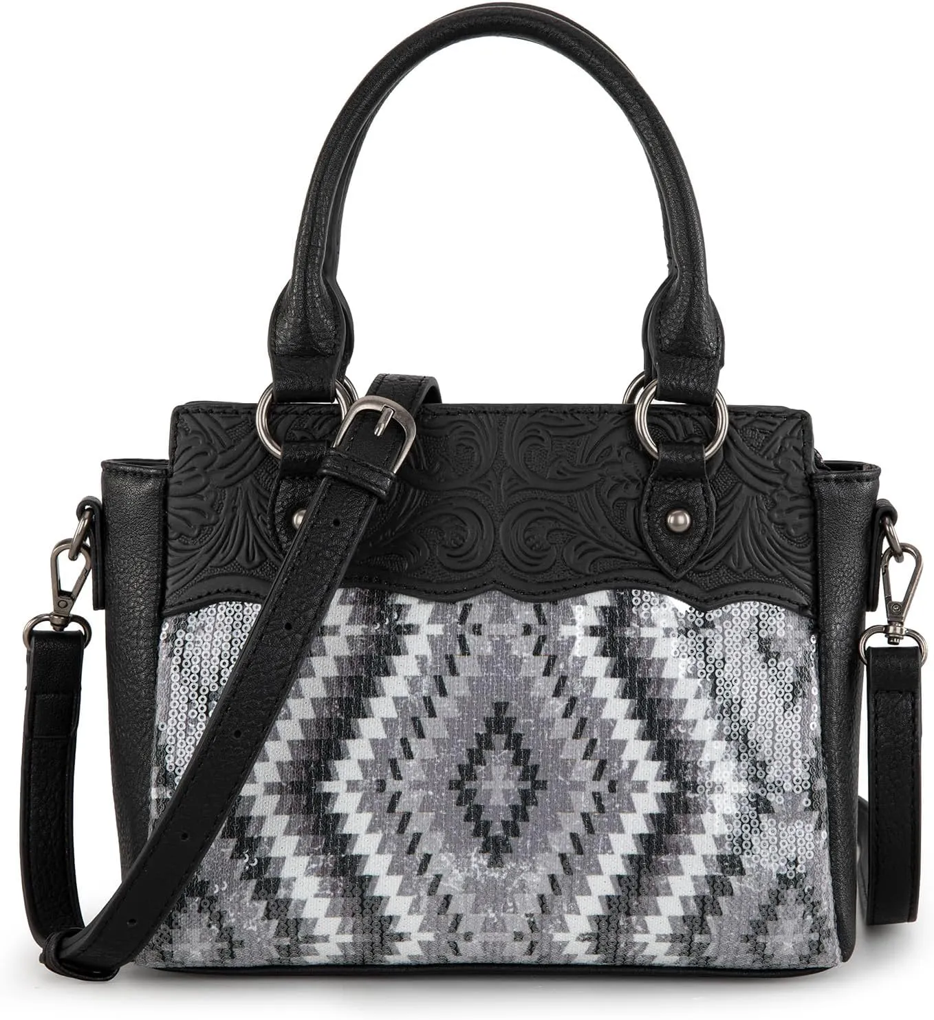Montana West Sequined Aztec Mini Tote Bag Floral Tooled Handbag