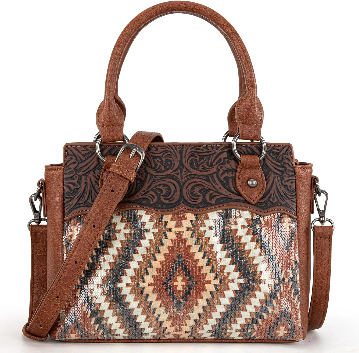 Montana West Sequined Aztec Mini Tote Bag Floral Tooled Handbag