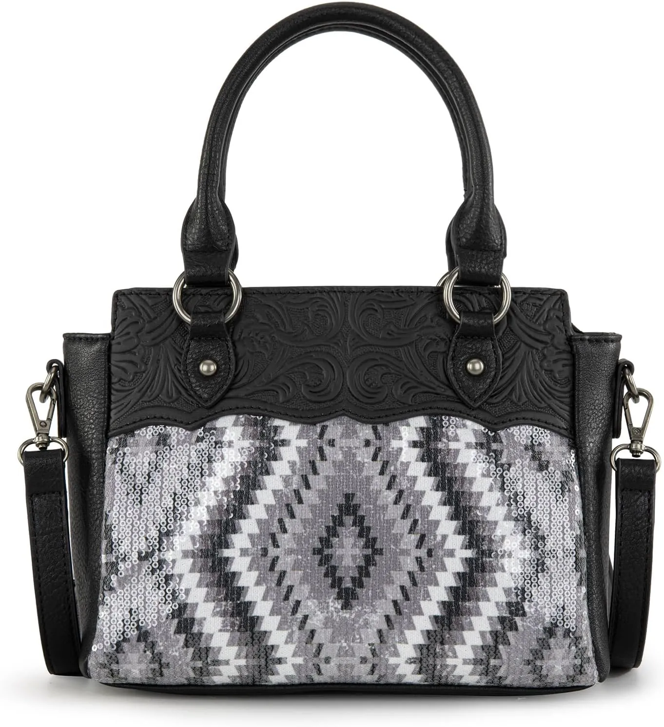 Montana West Sequined Aztec Mini Tote Bag Floral Tooled Handbag