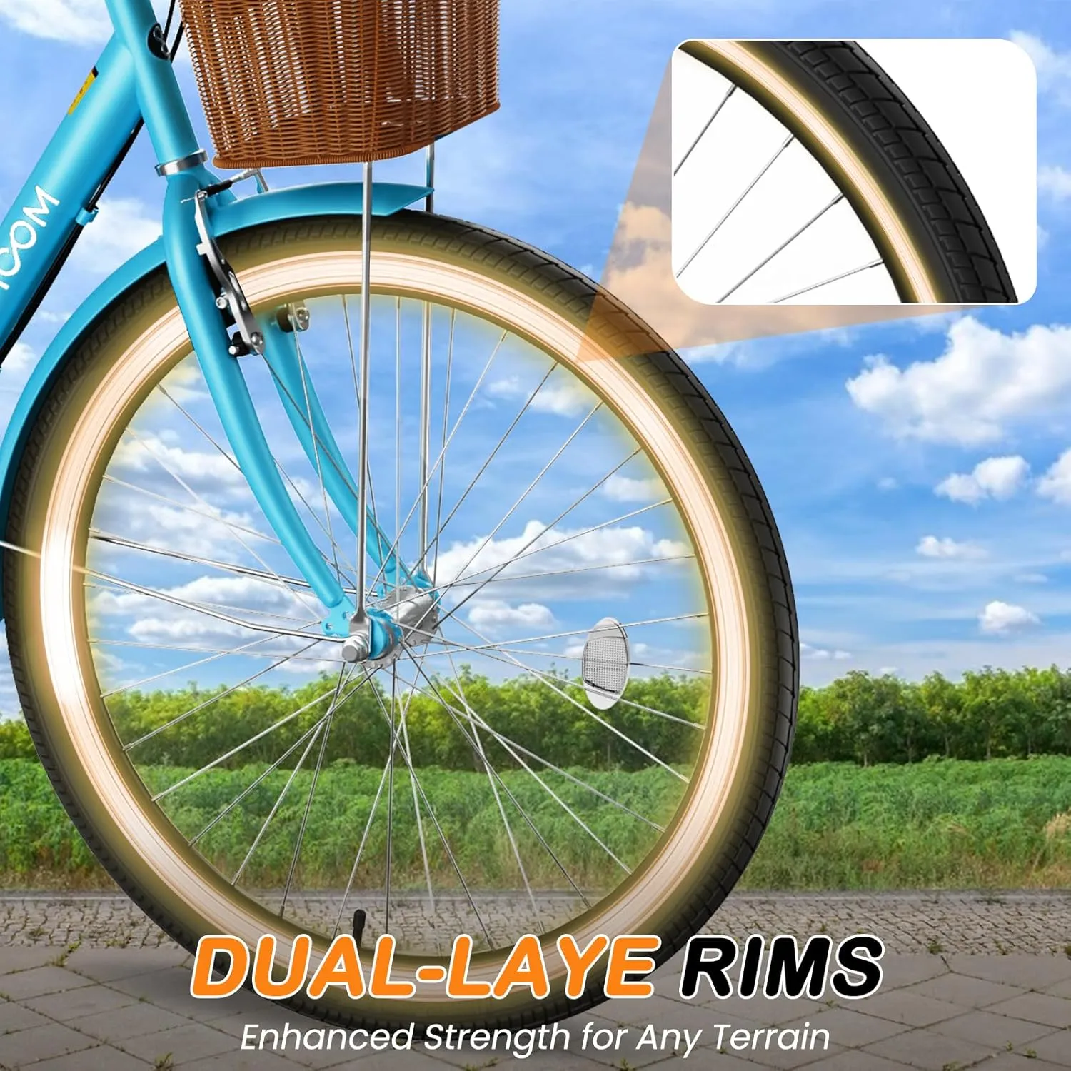 MOPHOTO Womens Bike, 7 Speed Bikes for Adults, 24 26 inch Beach Cruiser Bike for Women with Rattan Basket, Step Through City Bikes Commute Bike Bicycle for Women Ladies