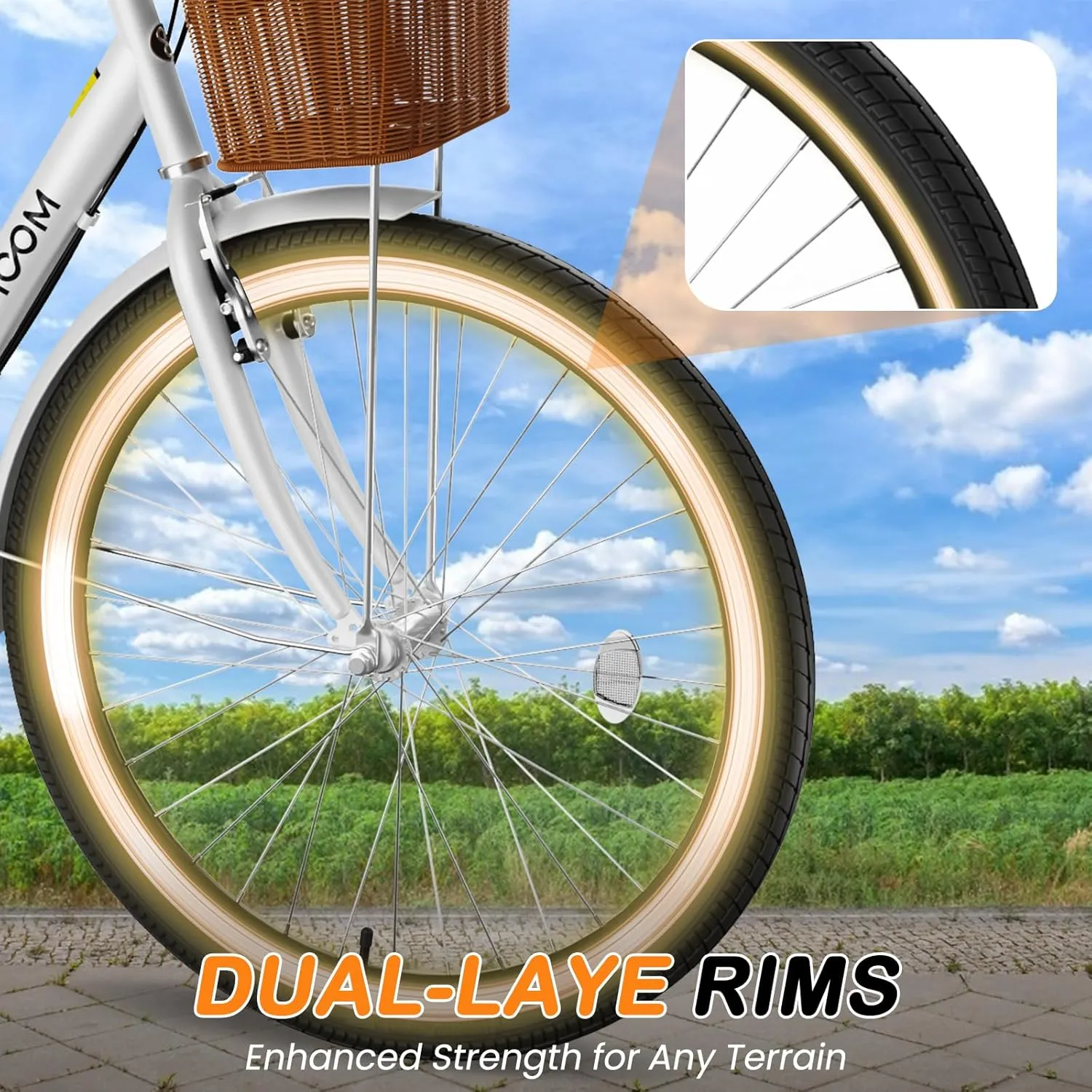 MOPHOTO Womens Bike, 7 Speed Bikes for Adults, 24 26 inch Beach Cruiser Bike for Women with Rattan Basket, Step Through City Bikes Commute Bike Bicycle for Women Ladies
