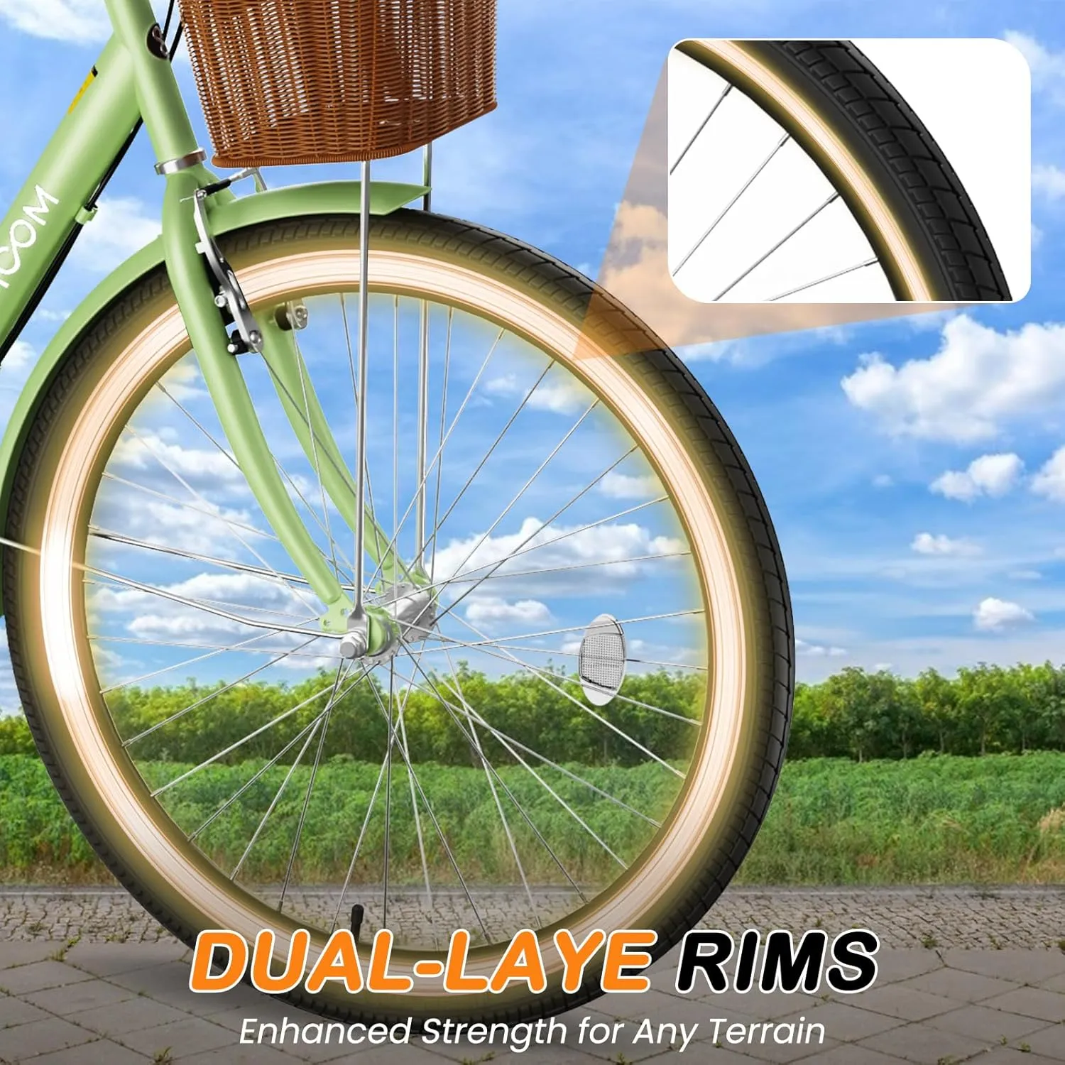 MOPHOTO Womens Bike, 7 Speed Bikes for Adults, 24 26 inch Beach Cruiser Bike for Women with Rattan Basket, Step Through City Bikes Commute Bike Bicycle for Women Ladies
