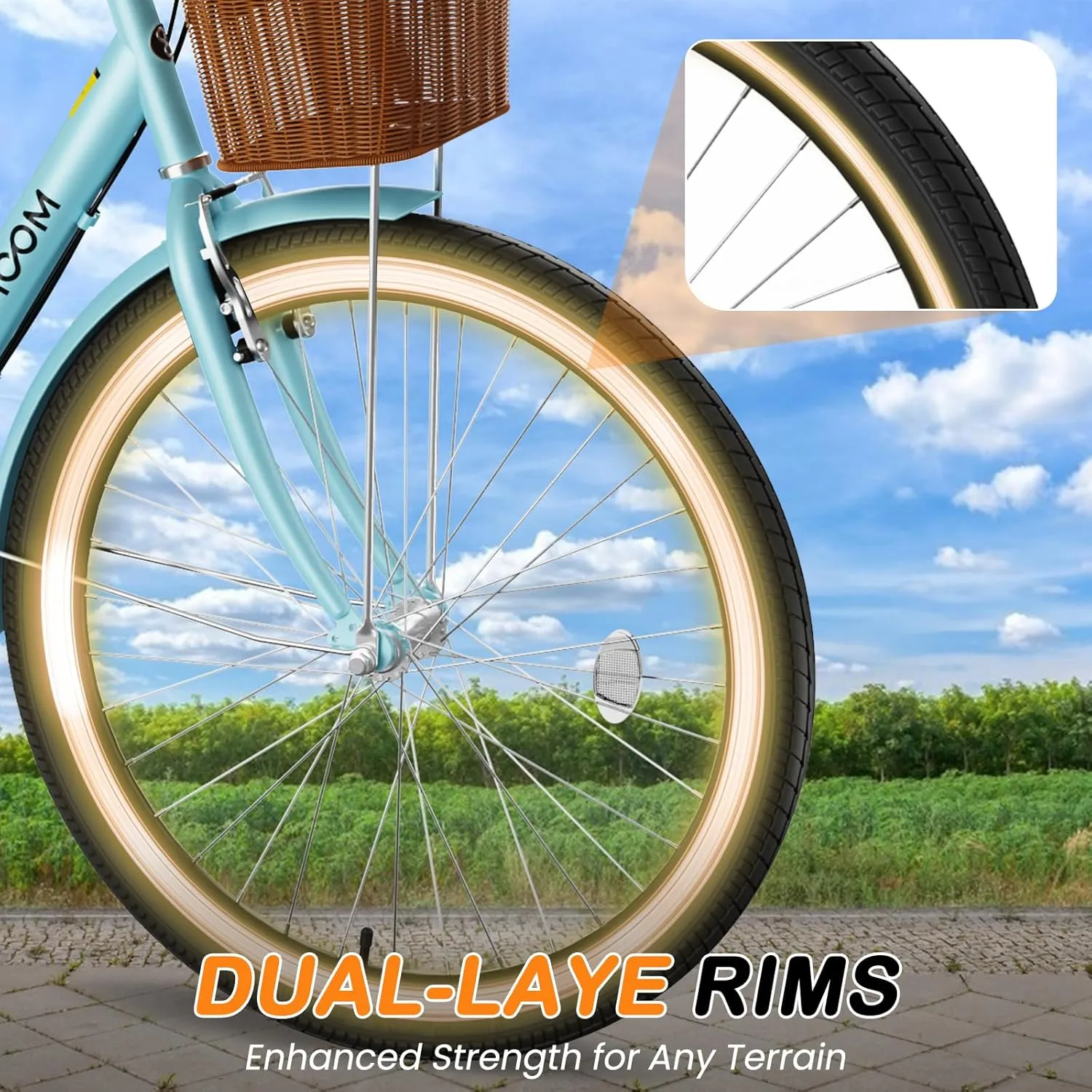 MOPHOTO Womens Bike, 7 Speed Bikes for Adults, 24 26 inch Beach Cruiser Bike for Women with Rattan Basket, Step Through City Bikes Commute Bike Bicycle for Women Ladies