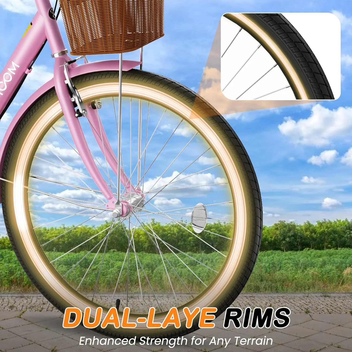MOPHOTO Womens Bike, 7 Speed Bikes for Adults, 24 26 inch Beach Cruiser Bike for Women with Rattan Basket, Step Through City Bikes Commute Bike Bicycle for Women Ladies