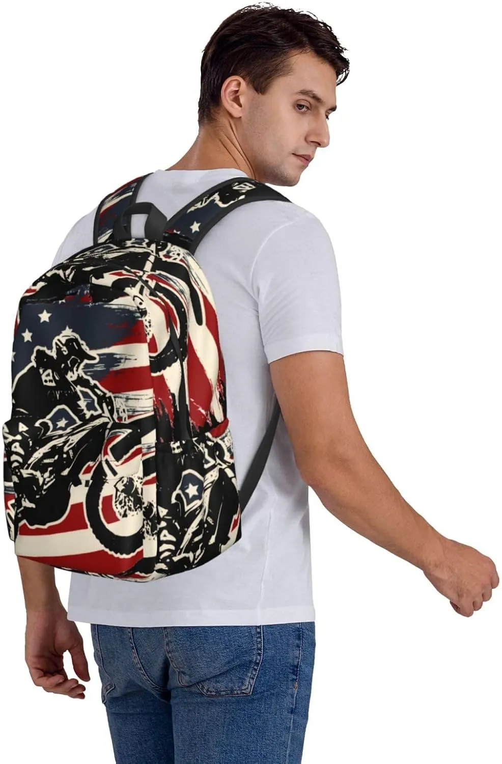 Motocross Dirt Bike American Flag Unisex Backpacks 15in Laptop Backpack Multipurpose Double Shoulder Bag For Men Women Gifts