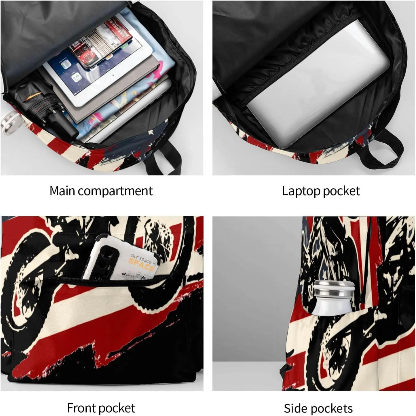 Motocross Dirt Bike American Flag Unisex Backpacks 15in Laptop Backpack Multipurpose Double Shoulder Bag For Men Women Gifts