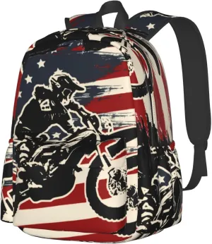 Motocross Dirt Bike American Flag Unisex Backpacks 15in Laptop Backpack Multipurpose Double Shoulder Bag For Men Women Gifts