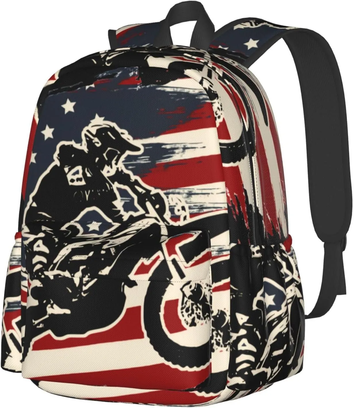 Motocross Dirt Bike American Flag Unisex Backpacks 15in Laptop Backpack Multipurpose Double Shoulder Bag For Men Women Gifts