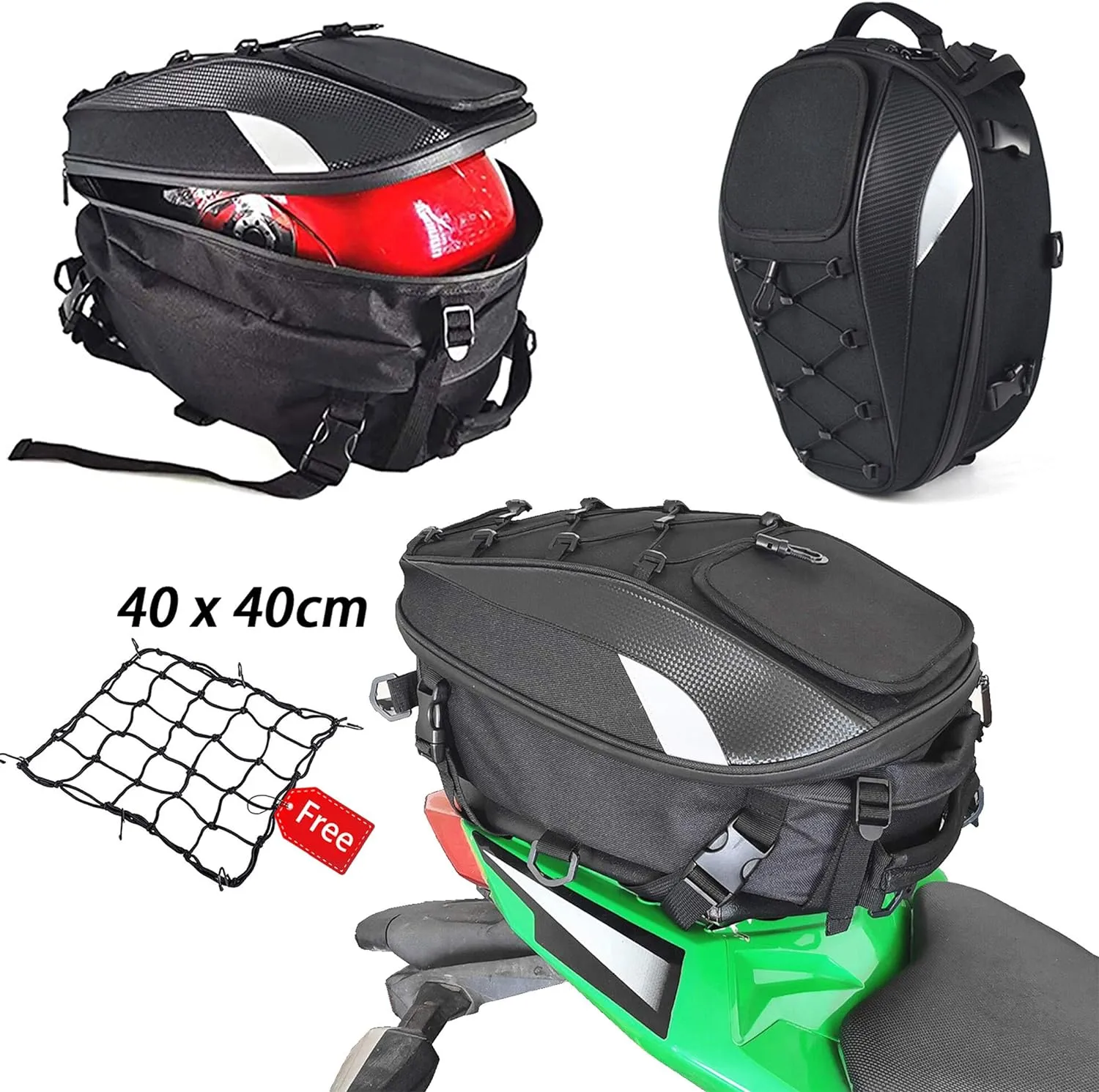 Motorcycle Tail Bag, Seat Bag, Dual Use Motorcycle Waterproof Helmet Bag for Motorbike Full Face Helmet, Motorcycle Saddle Bags