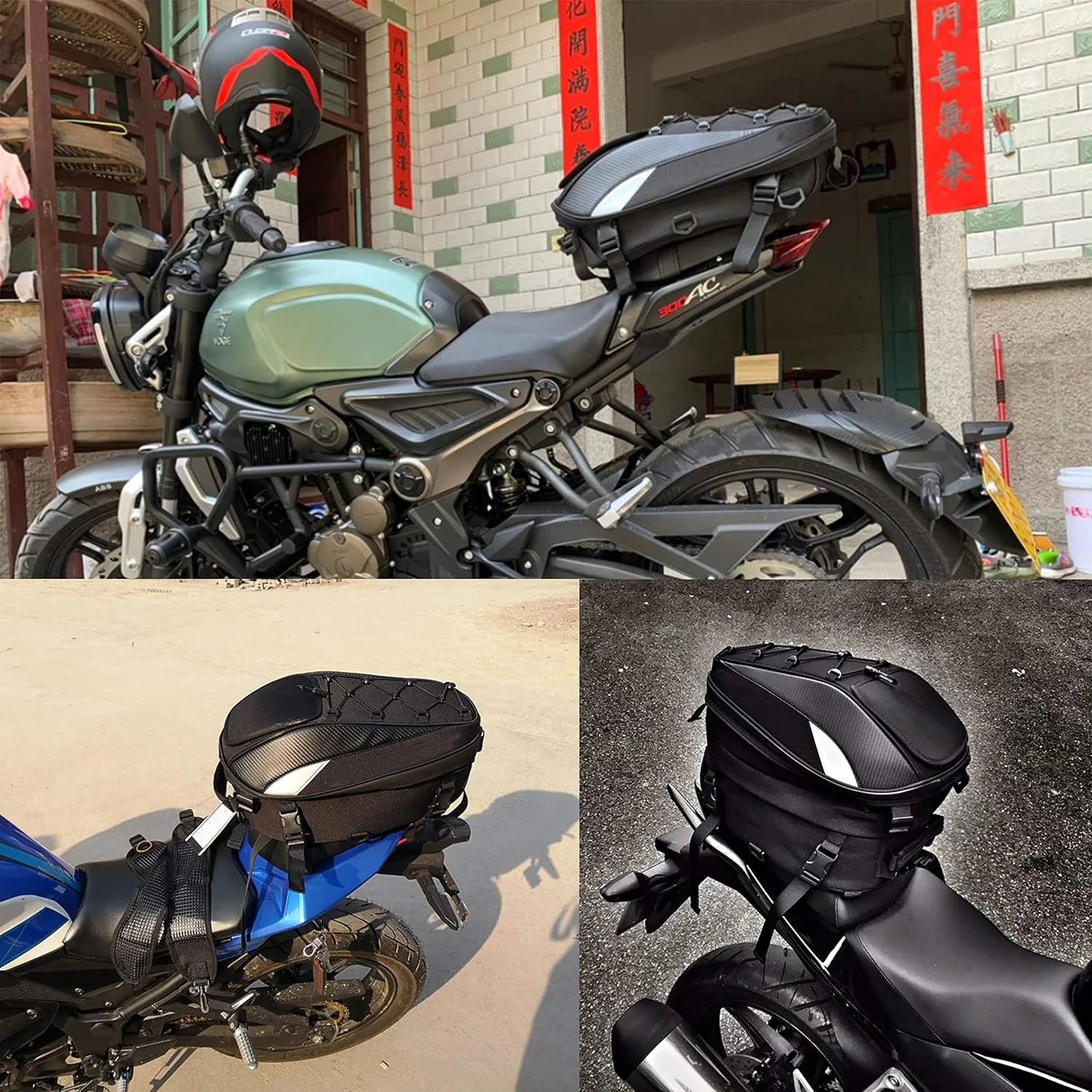 Motorcycle Tail Bag, Seat Bag, Dual Use Motorcycle Waterproof Helmet Bag for Motorbike Full Face Helmet, Motorcycle Saddle Bags