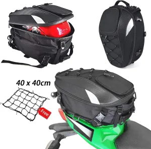 Motorcycle Tail Bag, Seat Bag, Dual Use Motorcycle Waterproof Helmet Bag for Motorbike Full Face Helmet, Motorcycle Saddle Bags