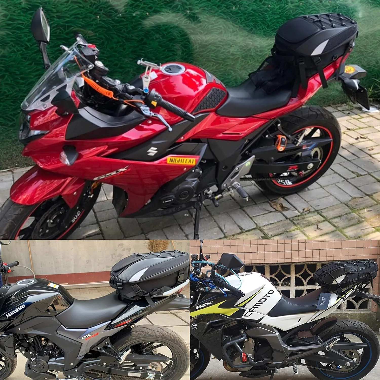Motorcycle Tail Bag, Seat Bag, Dual Use Motorcycle Waterproof Helmet Bag for Motorbike Full Face Helmet, Motorcycle Saddle Bags