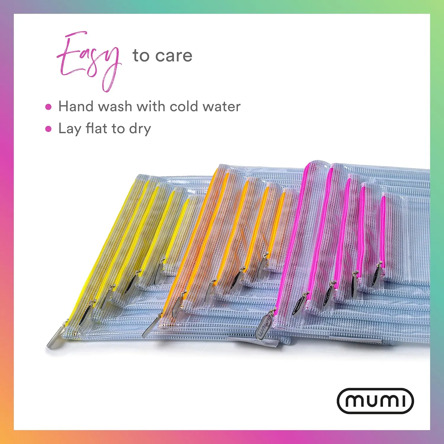 MUMI 5 Multi-Size Organizing Bags – Clear Zipper Pouches for Organizing, Storage & Travel with 10 Removable Labels – Reusable Waterproof Mesh Zipper Pouch Set, Plastic Zip Bags for Supplies (Blue)