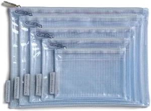 MUMI 5 Multi-Size Organizing Bags – Clear Zipper Pouches for Organizing, Storage & Travel with 10 Removable Labels – Reusable Waterproof Mesh Zipper Pouch Set, Plastic Zip Bags for Supplies (Grey)