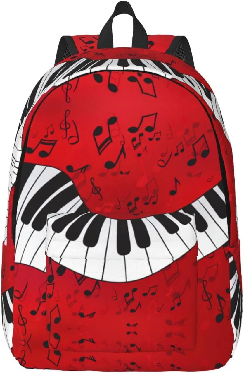 Music Note Piano Print Canvas Backpack Women,Mens Travel Casual Daypack Bookbag For Laptop Work Travel Hiking