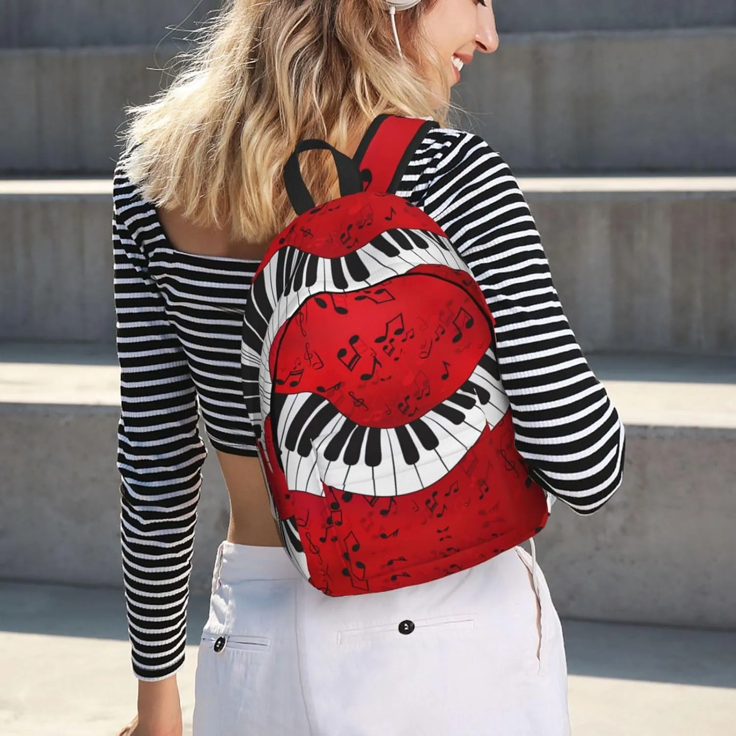 Music Note Piano Print Canvas Backpack Women,Mens Travel Casual Daypack Bookbag For Laptop Work Travel Hiking