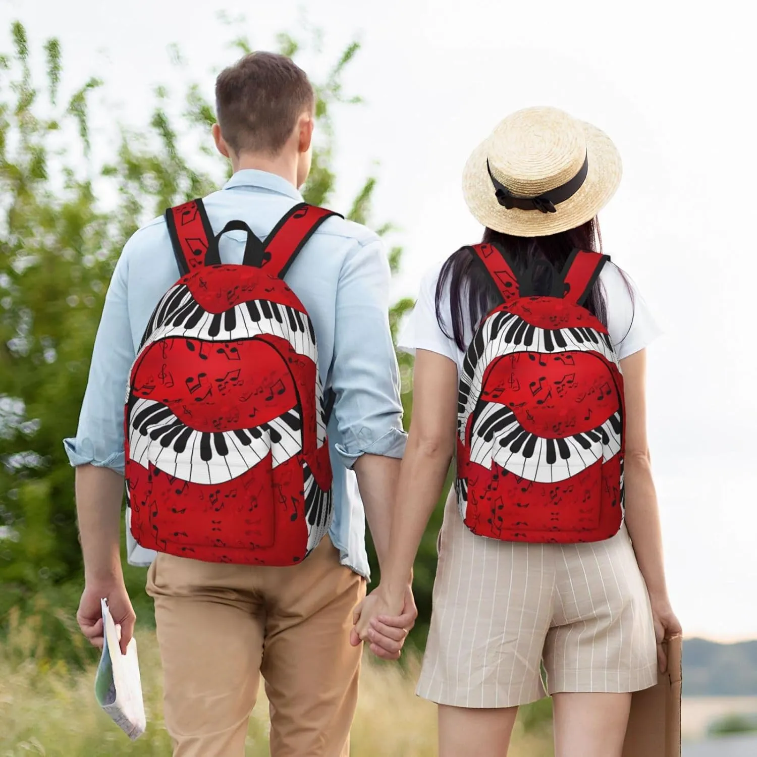 Music Note Piano Print Canvas Backpack Women,Mens Travel Casual Daypack Bookbag For Laptop Work Travel Hiking