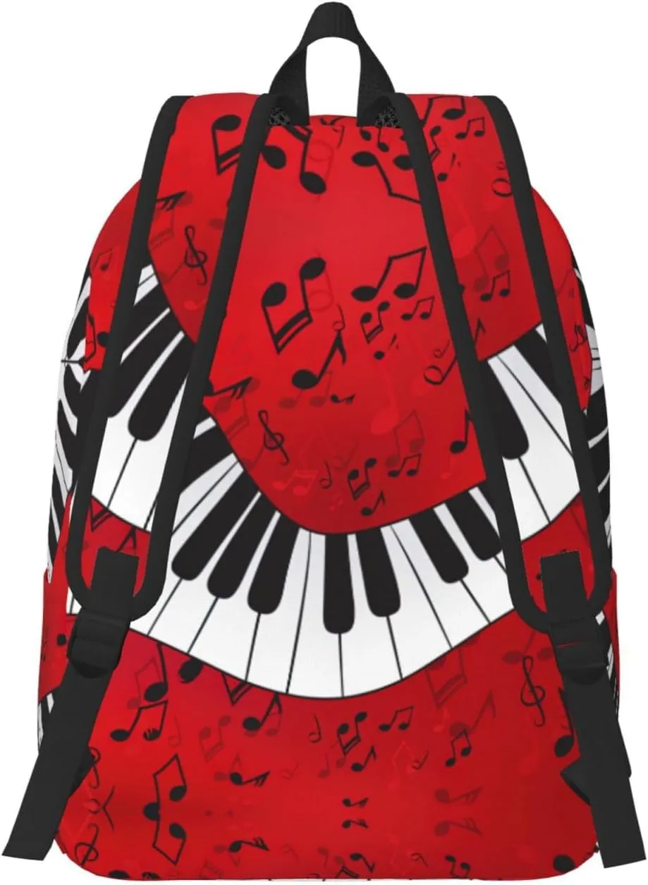 Music Note Piano Print Canvas Backpack Women,Mens Travel Casual Daypack Bookbag For Laptop Work Travel Hiking