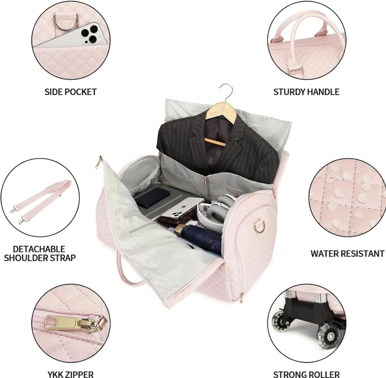 Myjennibag Travel Bag with Wheels, Myjennibag Foldable Travel Bag Carry On, 2 In 1 Convertible Large Pu Leather Waterproof Duffle Bag (Pink)