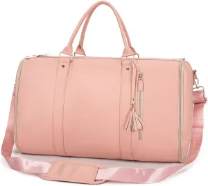 Myjennibag Travel Bag with Wheels, Myjennibag Foldable Travel Bag Carry On, 2 In 1 Convertible Large Pu Leather Waterproof Duffle Bag (Pink)