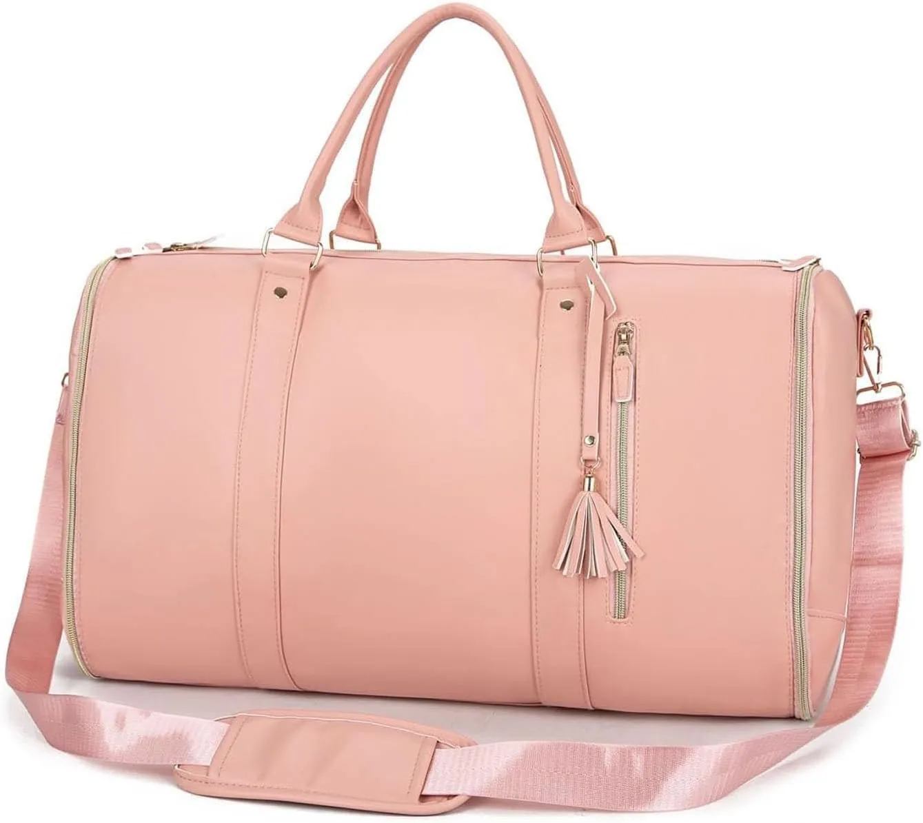 Myjennibag Travel Bag with Wheels, Myjennibag Foldable Travel Bag Carry On, 2 In 1 Convertible Large Pu Leather Waterproof Duffle Bag (Pink)