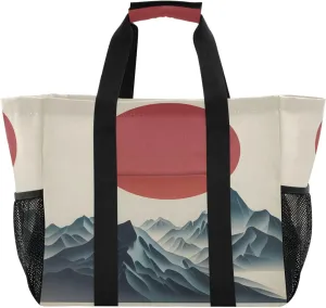 Nander Reusable Grocery Bags for Groceries Large Capacity Heavy Duty Waterproof Tote Bags for Shopping and Picnic with Sturdy Handles- Mountain Range Red Sunset