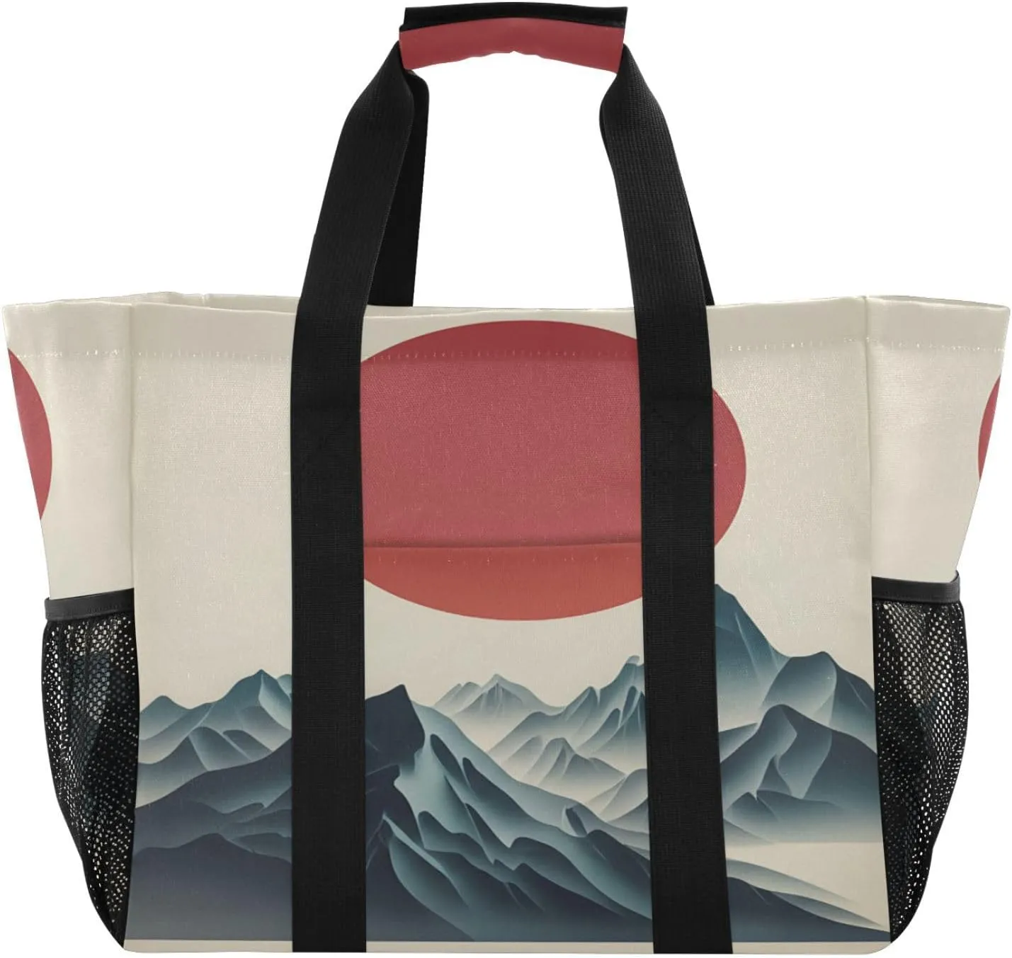 Nander Reusable Grocery Bags for Groceries Large Capacity Heavy Duty Waterproof Tote Bags for Shopping and Picnic with Sturdy Handles- Mountain Range Red Sunset