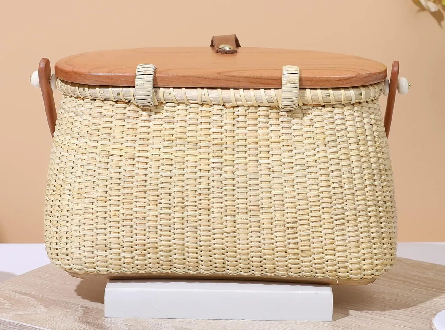 Nantucket Basket Tall Crescent Purse Cane-on-cane weave Rattan Bag for Women Bag