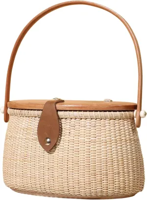 Nantucket Basket Tall Crescent Purse Cane-on-cane weave Rattan Bag for Women Bag