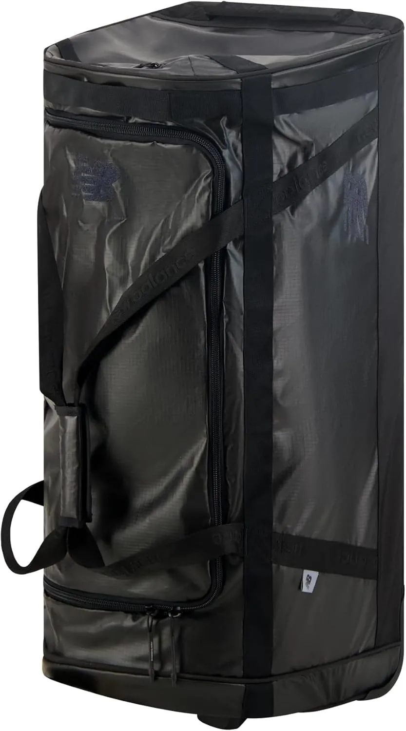 New Balance Duffel Bag, Legacy Icon Rolling Travel Luggage with Wheels for Men and Women, Black