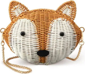 New Kawaii Rattan Purse for Women, Handmade Animal Shaped Shoulder Bag, Cute Novelty Messenger Purse, Funky Eco-Friendly