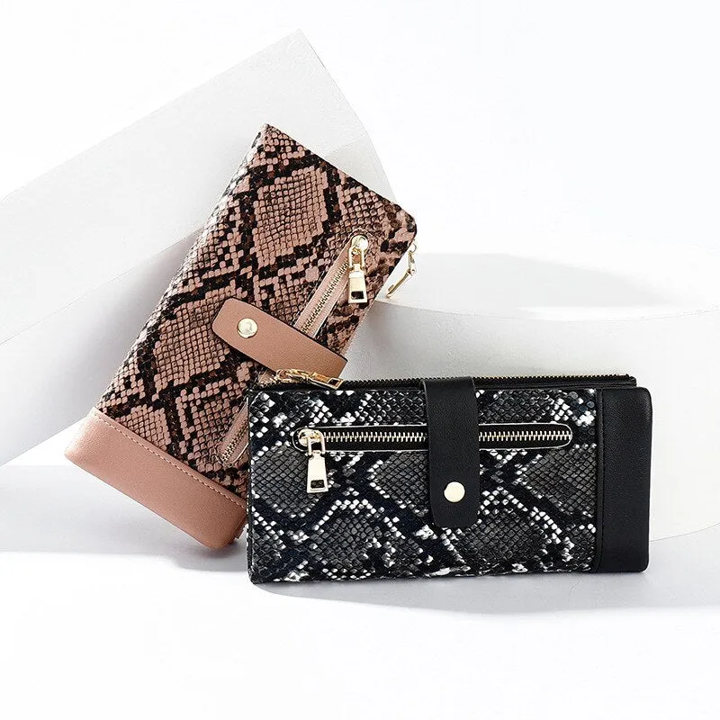 NEW Serpentine Leather Wallet  Zipper Cell Phone Pocket Coin Card Holder Ladies Purses Women Wallets Clutch Long Female Carteira