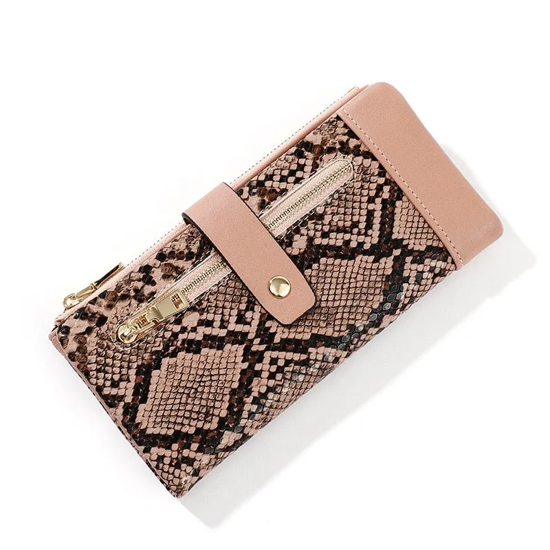 NEW Serpentine Leather Wallet  Zipper Cell Phone Pocket Coin Card Holder Ladies Purses Women Wallets Clutch Long Female Carteira