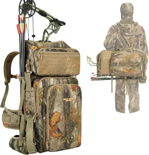 NEW VIEW Bow Hunting Backpack for Men, Camo Compound Bag & Tree Saddle Back Pack with Bow Holder, for Elk Turkey Bear Deer (Updated Version)