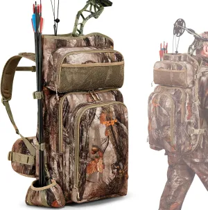 NEW VIEW Camo Bow Hunting Backpack for Men - Saddle Back Pack with Bow Holder, Elk and Deer Hunting Bag Large & Lightweight - Archery Accessories for Compound Bow Storage