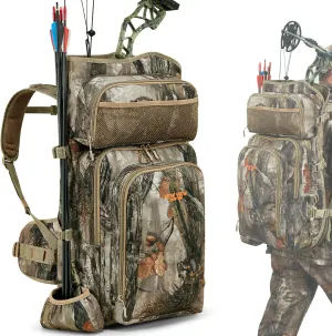 NEW VIEW Camo Bow Hunting Backpack for Men - Saddle Back Pack with Bow Holder, Elk and Deer Hunting Bag Large & Lightweight - Archery Accessories for Compound Bow Storage