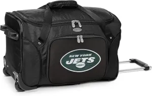 New York Jets Lightweight 22-inch Wheeled Duffel Bag with Telescopic Handle - Perfect Overnight Bag for Travel, Weekend Getaways, Airports, Gym, and Commuting