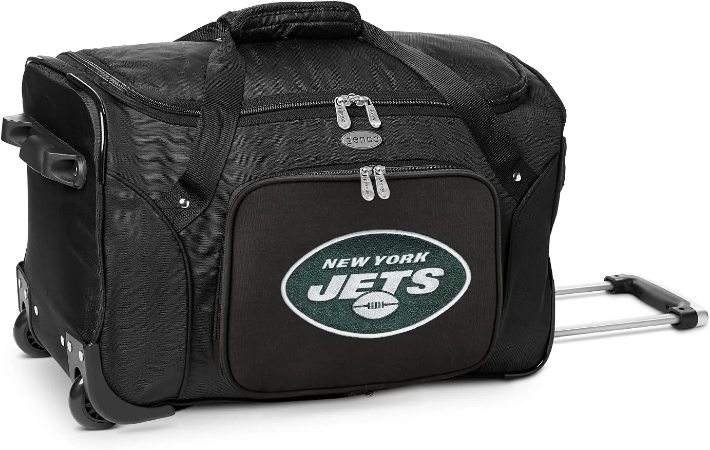 New York Jets Lightweight 22-inch Wheeled Duffel Bag with Telescopic Handle - Perfect Overnight Bag for Travel, Weekend Getaways, Airports, Gym, and Commuting
